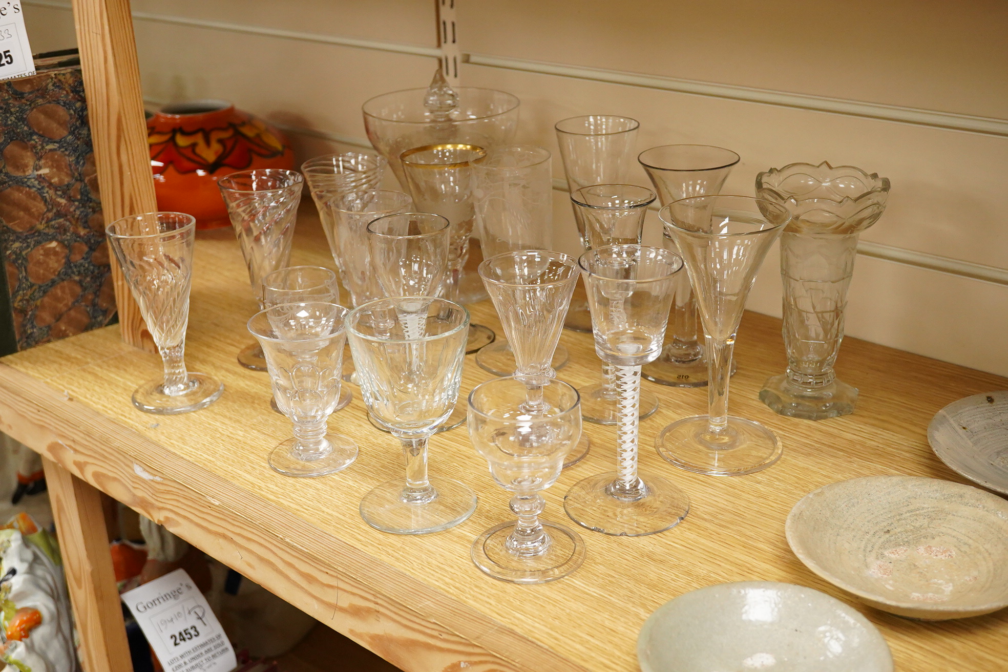 Eighteen various Georgian and later wine glasses, and a Bristol Music Festival goblet, latter 16cm